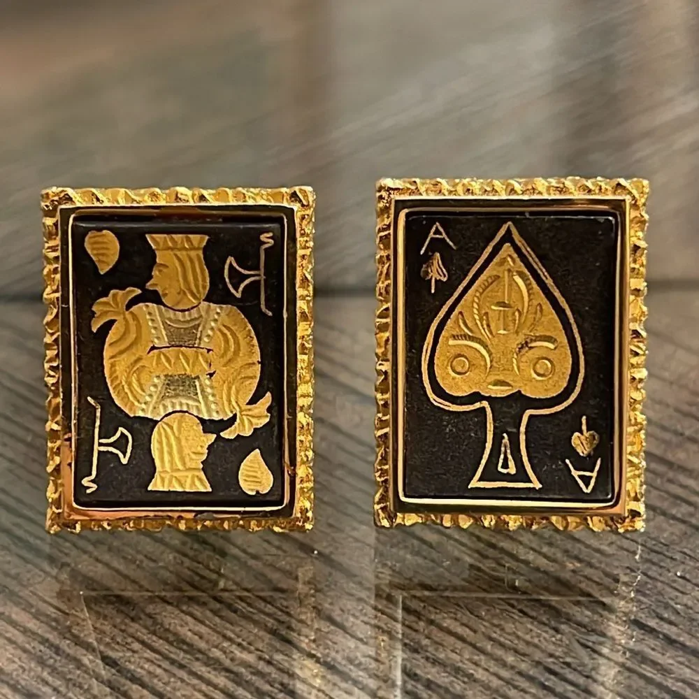 Swank Damascene Cufflinks Poker King Ace Spades Playing Cards